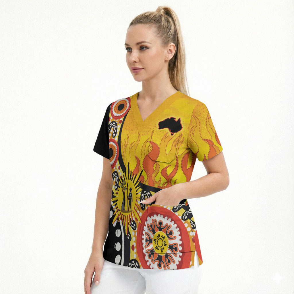 Australia Bushfire Aboriginal Personalised Scrub Top Bush Fire Dreaming