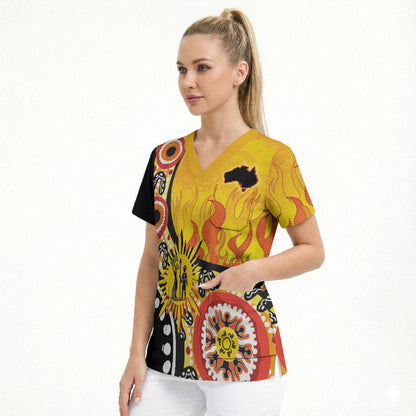 Australia Bushfire Aboriginal Personalised Scrub Top Bush Fire Dreaming