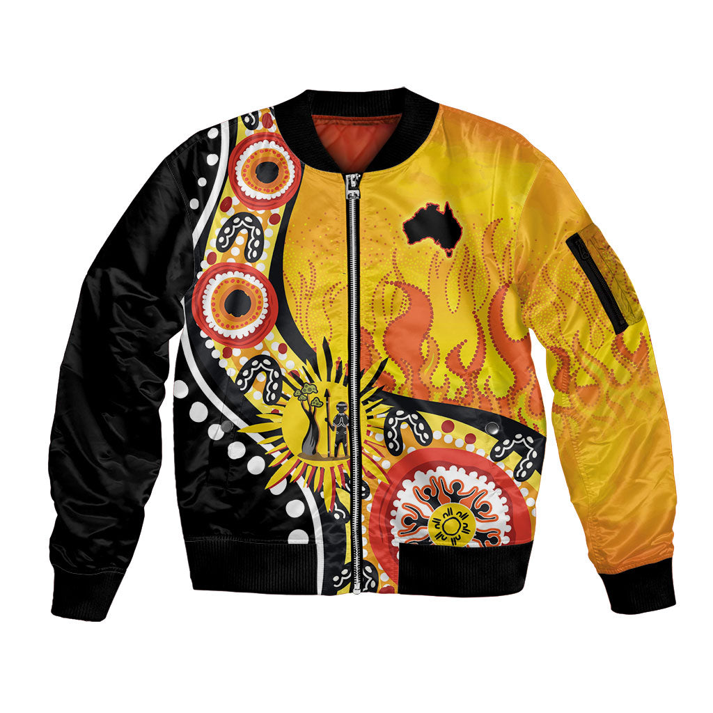 Australia Bushfire Aboriginal Personalised Sleeve Zip Bomber Jacket Bush Fire Dreaming