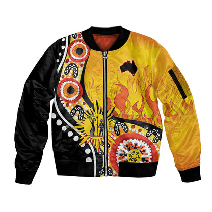 Australia Bushfire Aboriginal Personalised Sleeve Zip Bomber Jacket Bush Fire Dreaming