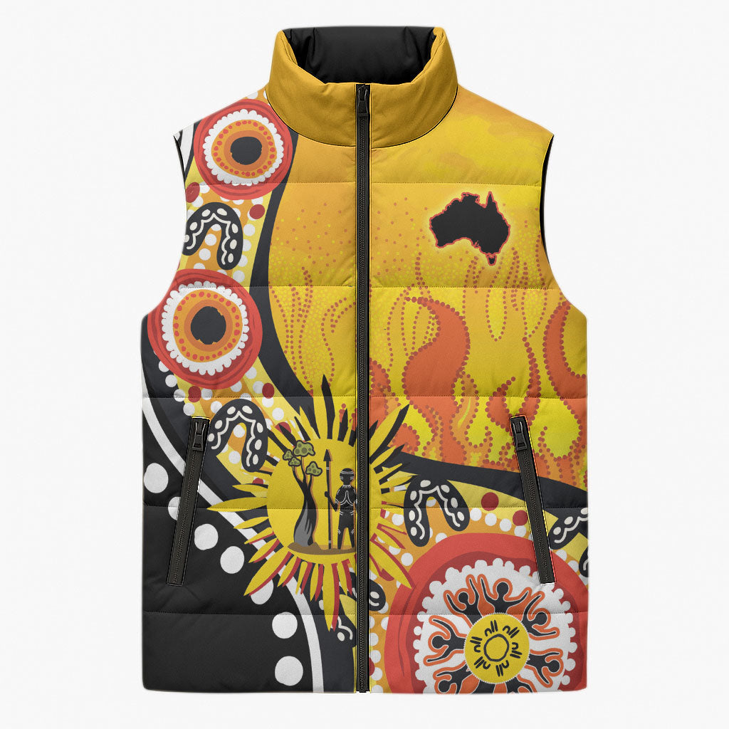 Australia Bushfire Aboriginal Personalised Sleeveless Puffer Jacket Bush Fire Dreaming