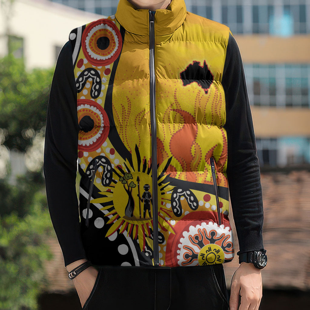 Australia Bushfire Aboriginal Personalised Sleeveless Puffer Jacket Bush Fire Dreaming