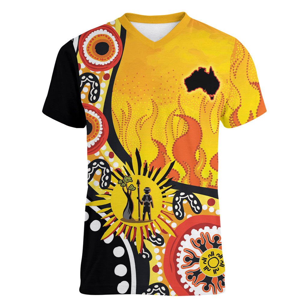 Australia Bushfire Aboriginal Personalised Women V-Neck T-Shirt Bush Fire Dreaming