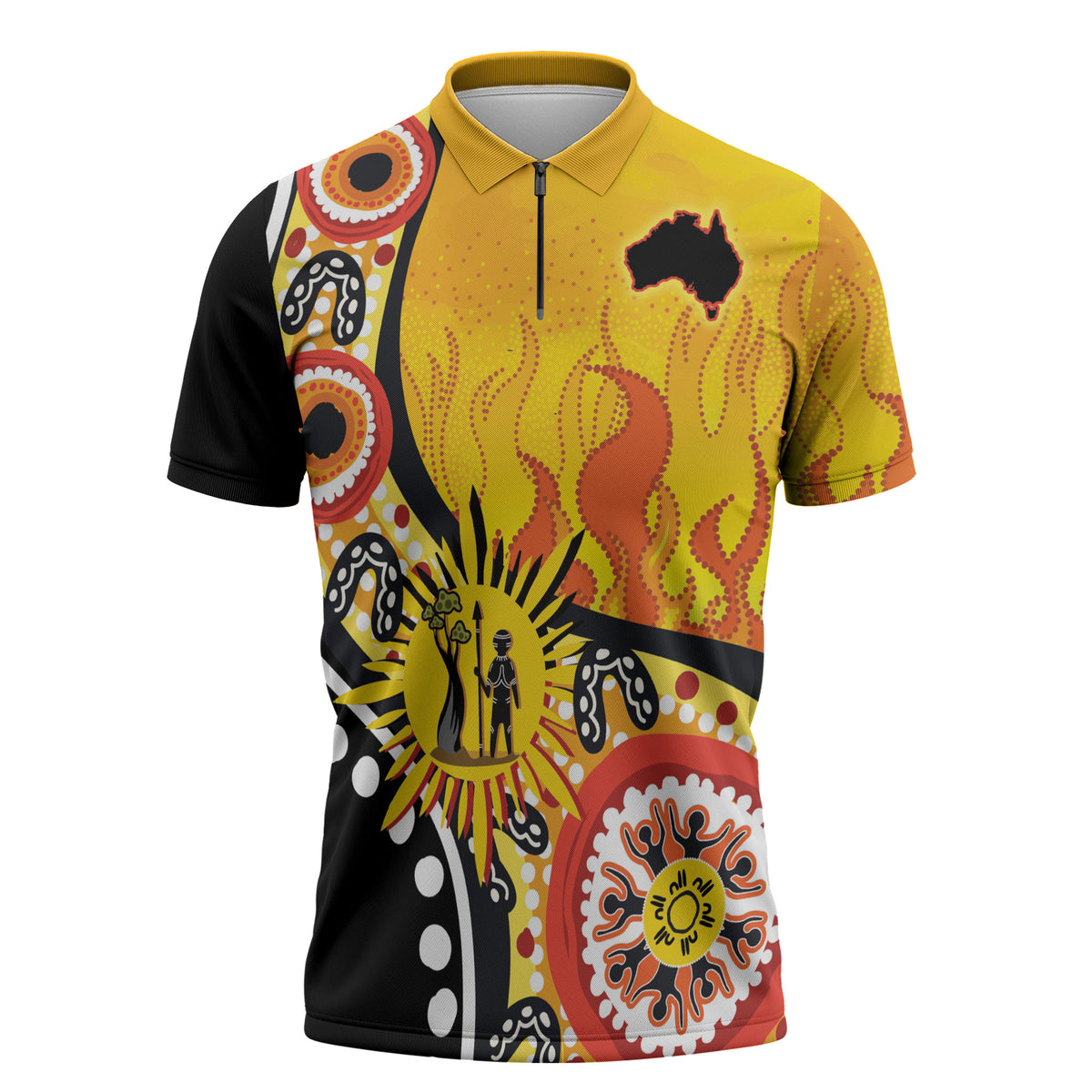 Australia Bushfire Aboriginal Personalised Zipper Polo Shirt Bush Fire Dreaming