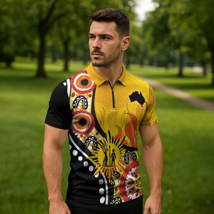 Australia Bushfire Aboriginal Personalised Zipper Polo Shirt Bush Fire Dreaming