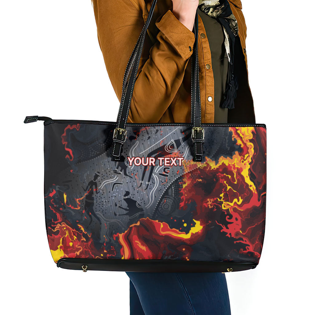 Australia Bushfire Aboriginal Personalised Leather Tote Bag Fire Dreaming Healing Country