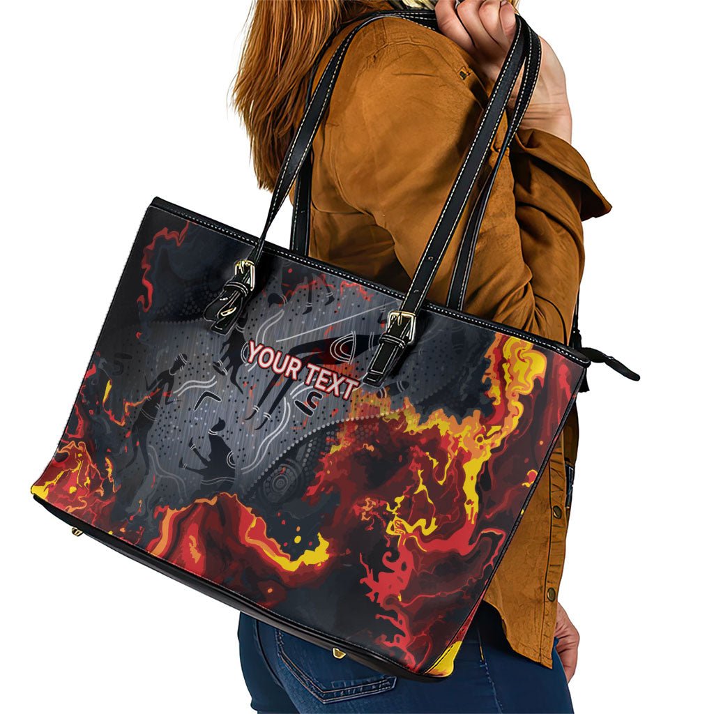 Australia Bushfire Aboriginal Personalised Leather Tote Bag Fire Dreaming Healing Country