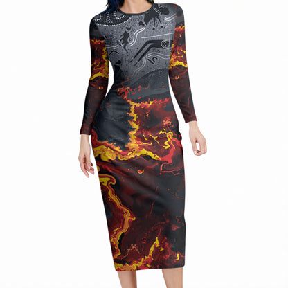 Australia Bushfire Aboriginal Personalised Long Sleeve Bodycon Dress Fire Dreaming Healing Country