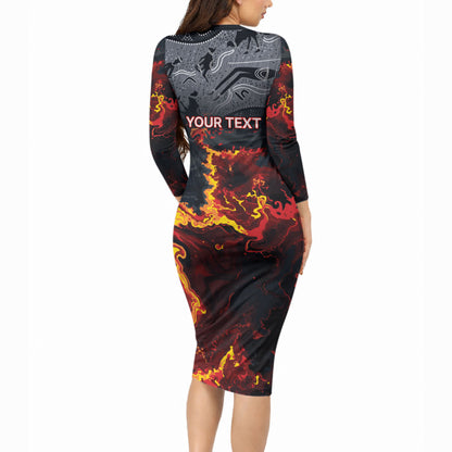 Australia Bushfire Aboriginal Personalised Long Sleeve Bodycon Dress Fire Dreaming Healing Country