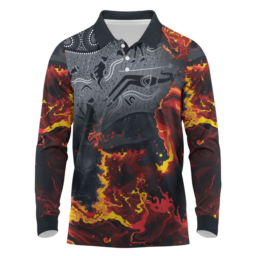 Australia Bushfire Aboriginal Personalised Long Sleeve Polo Shirt Fire Dreaming Healing Country