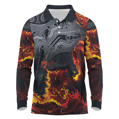 Australia Bushfire Aboriginal Personalised Long Sleeve Polo Shirt Fire Dreaming Healing Country