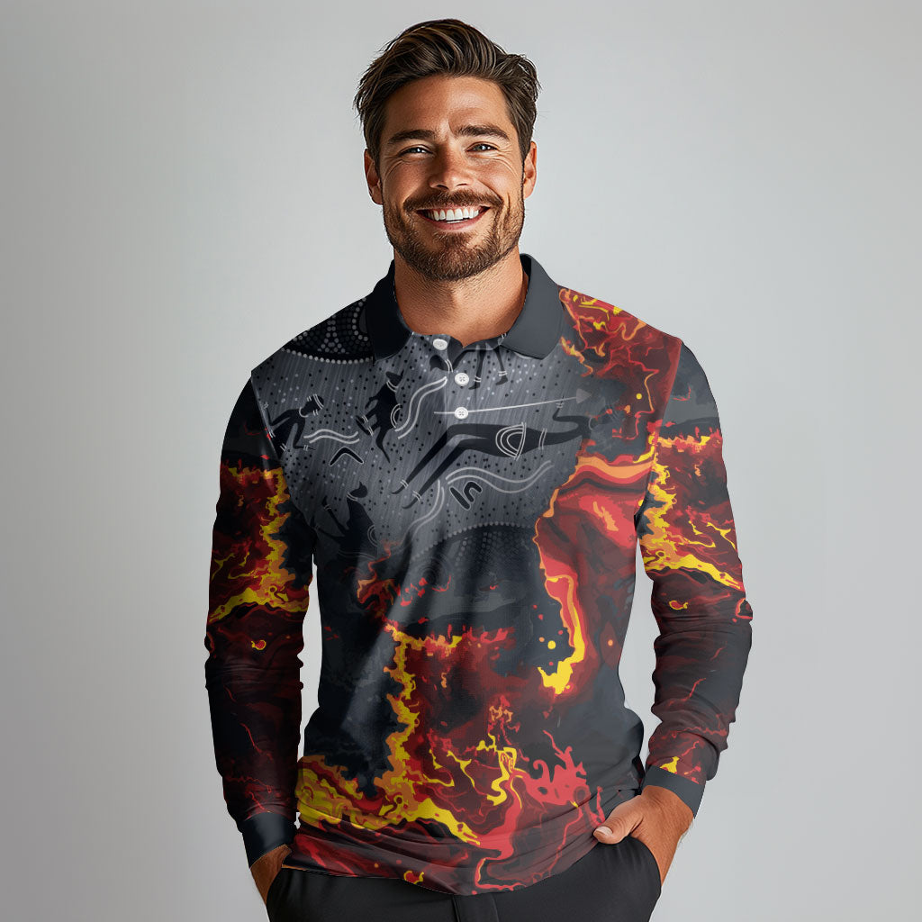 Australia Bushfire Aboriginal Personalised Long Sleeve Polo Shirt Fire Dreaming Healing Country