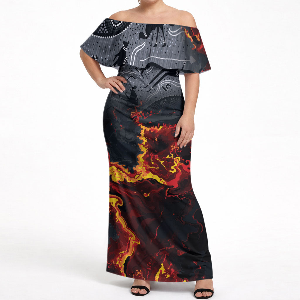 Australia Bushfire Aboriginal Personalised Off Shoulder Maxi Dress Fire Dreaming Healing Country