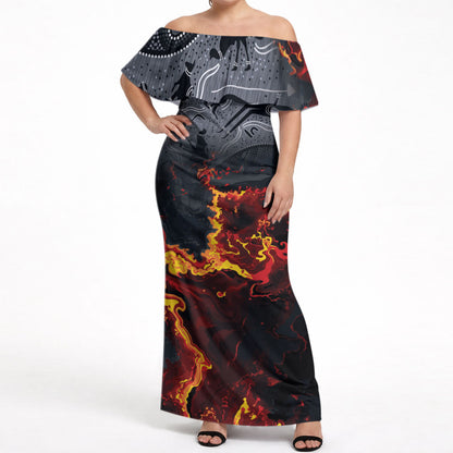 Australia Bushfire Aboriginal Personalised Off Shoulder Maxi Dress Fire Dreaming Healing Country