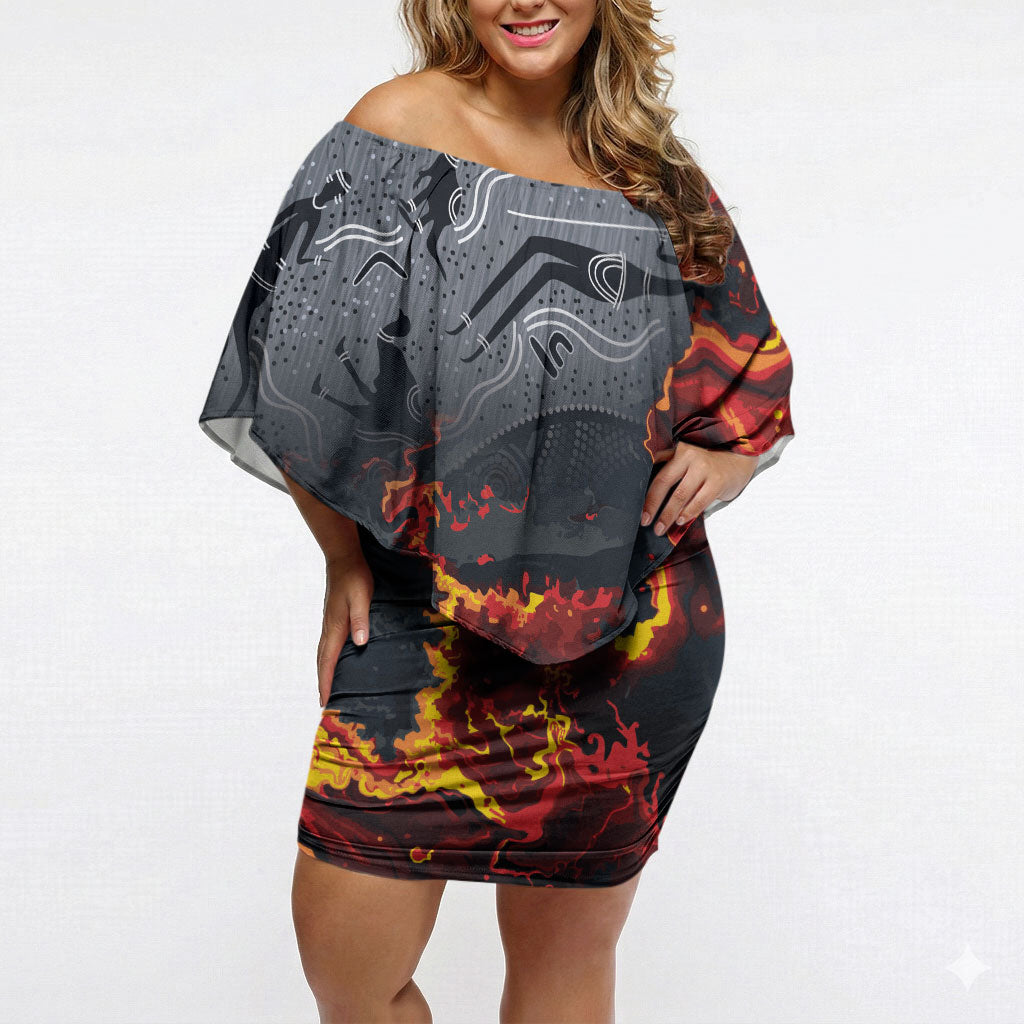 Australia Bushfire Aboriginal Personalised Off Shoulder Short Dress Fire Dreaming Healing Country
