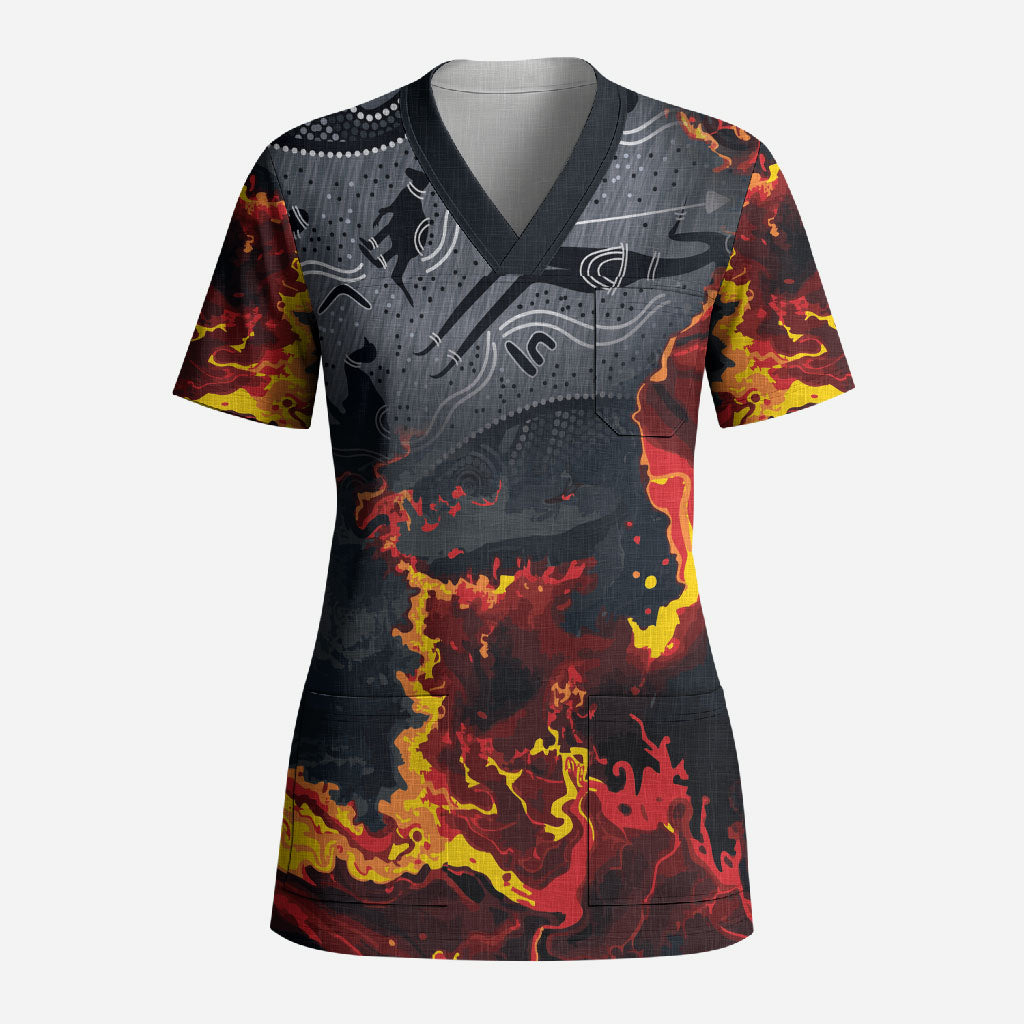 Australia Bushfire Aboriginal Personalised Scrub Top Fire Dreaming Healing Country