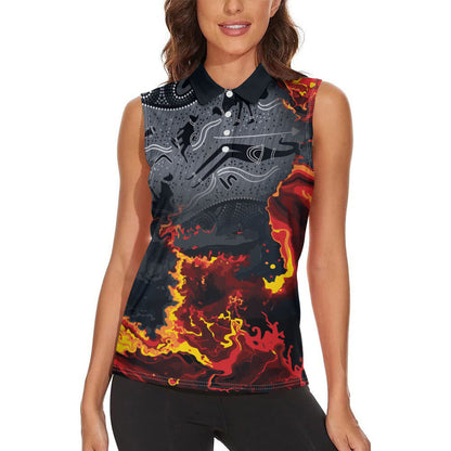 Australia Bushfire Aboriginal Personalised Women Sleeveless Polo Shirt Fire Dreaming Healing Country