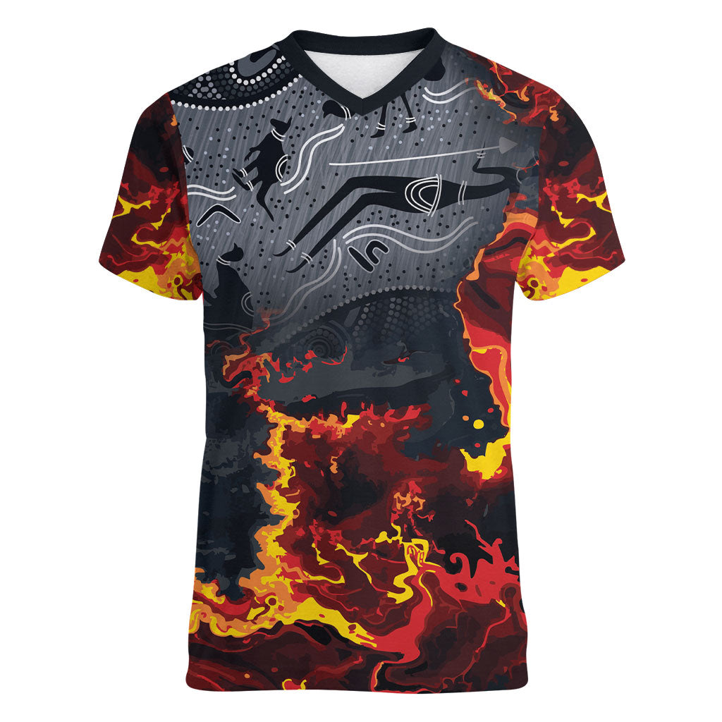 Australia Bushfire Aboriginal Personalised Women V-Neck T-Shirt Fire Dreaming Healing Country