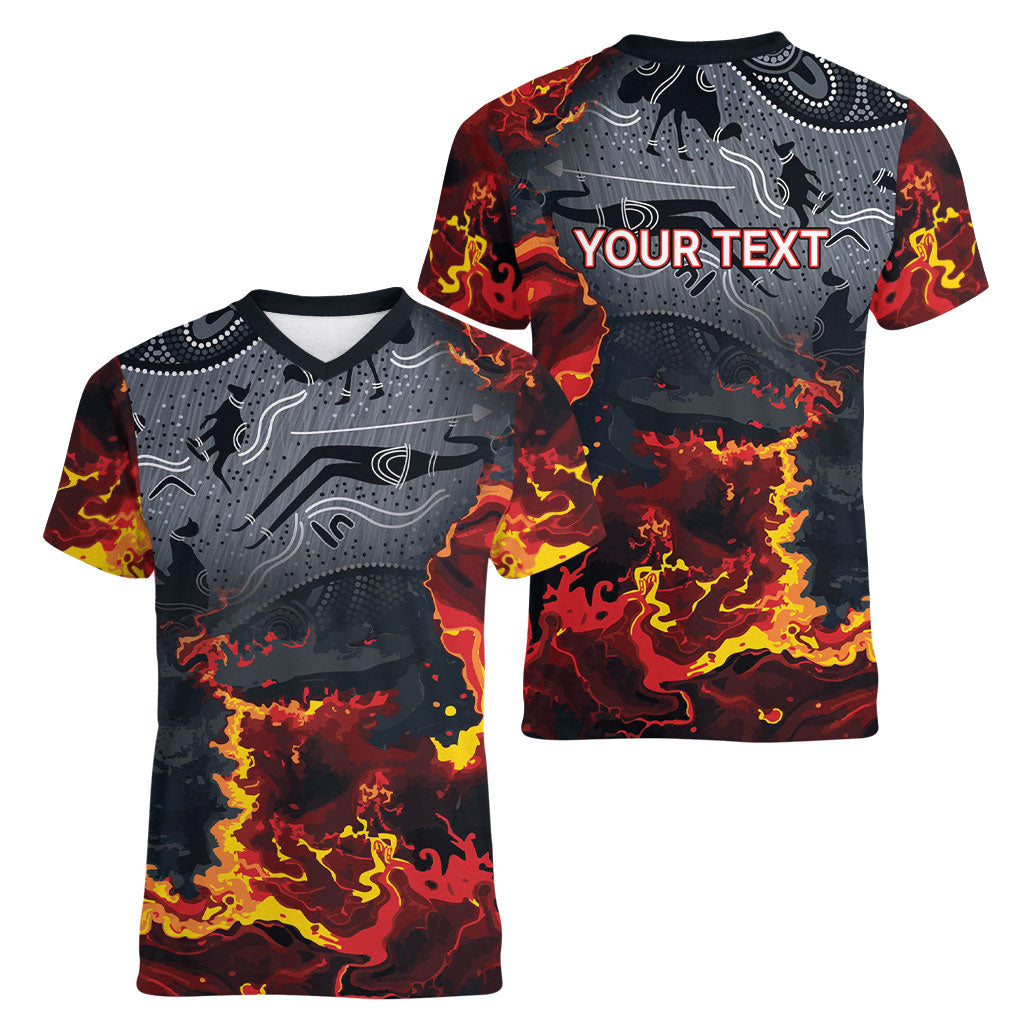 Australia Bushfire Aboriginal Personalised Women V-Neck T-Shirt Fire Dreaming Healing Country