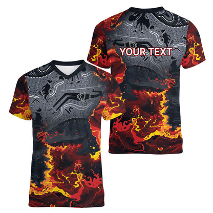 Australia Bushfire Aboriginal Personalised Women V-Neck T-Shirt Fire Dreaming Healing Country