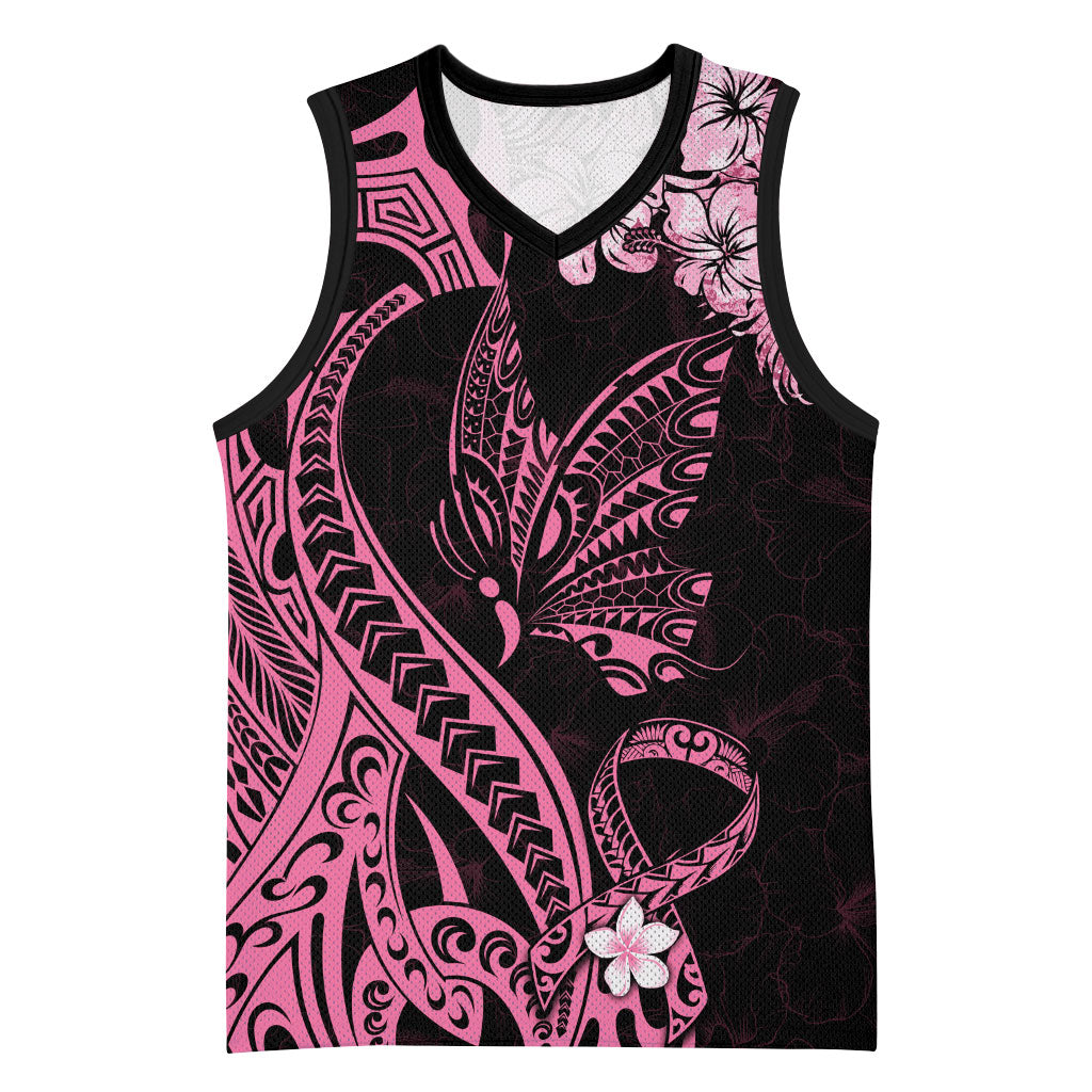 Polynesian Floral Butterfly Basketball Jersey Breast Cancer Support Pink Ribbon