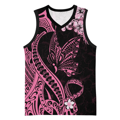 Polynesian Floral Butterfly Basketball Jersey Breast Cancer Support Pink Ribbon