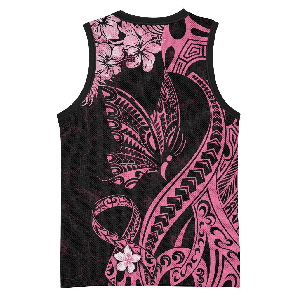 Polynesian Floral Butterfly Basketball Jersey Breast Cancer Support Pink Ribbon