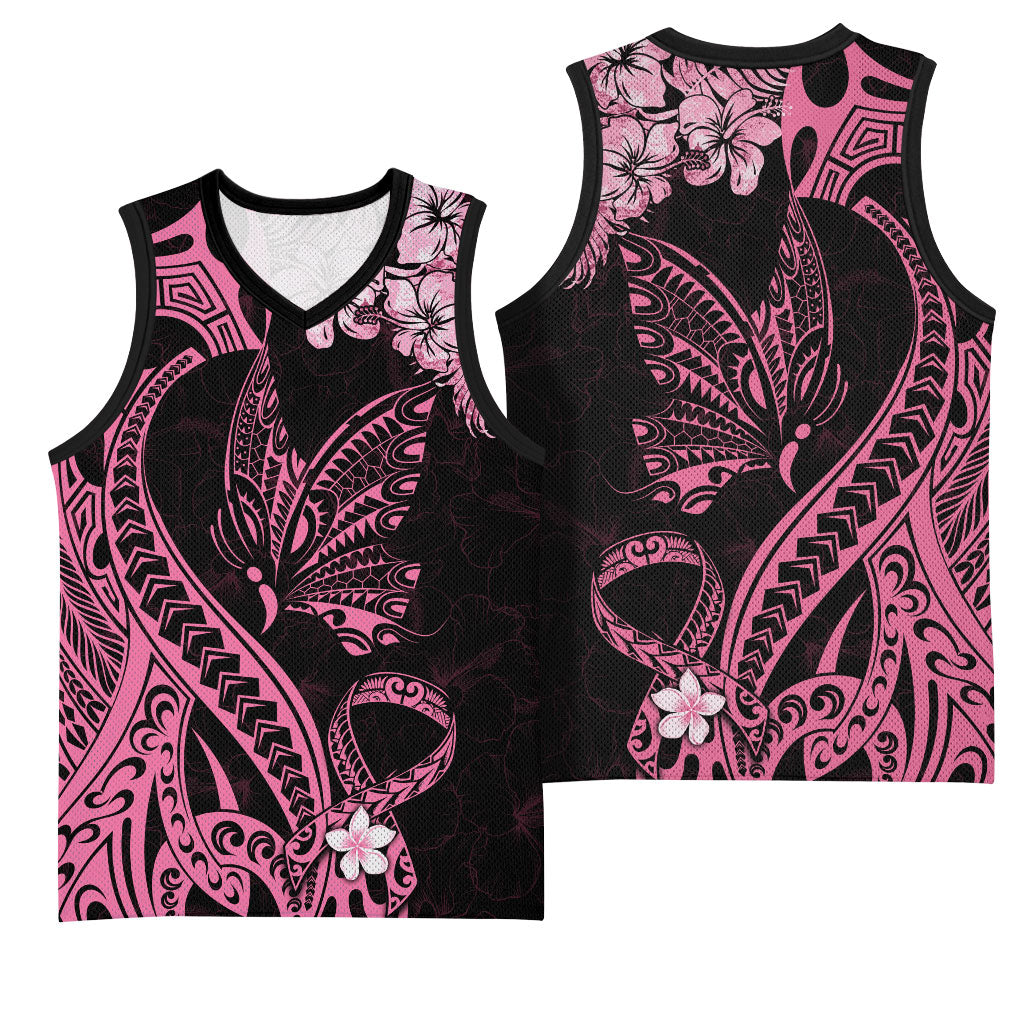 Polynesian Floral Butterfly Basketball Jersey Breast Cancer Support Pink Ribbon