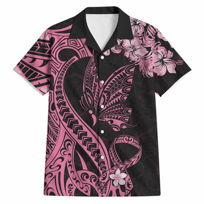 Polynesian Floral Butterfly Hawaiian Shirt Breast Cancer Support Pink Ribbon