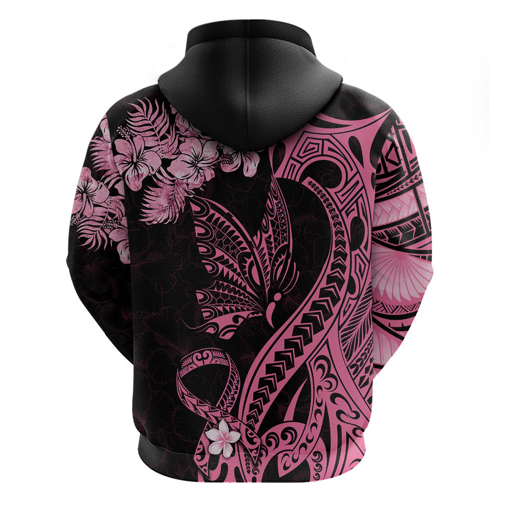 Polynesian Floral Butterfly Hoodie Breast Cancer Support Pink Ribbon