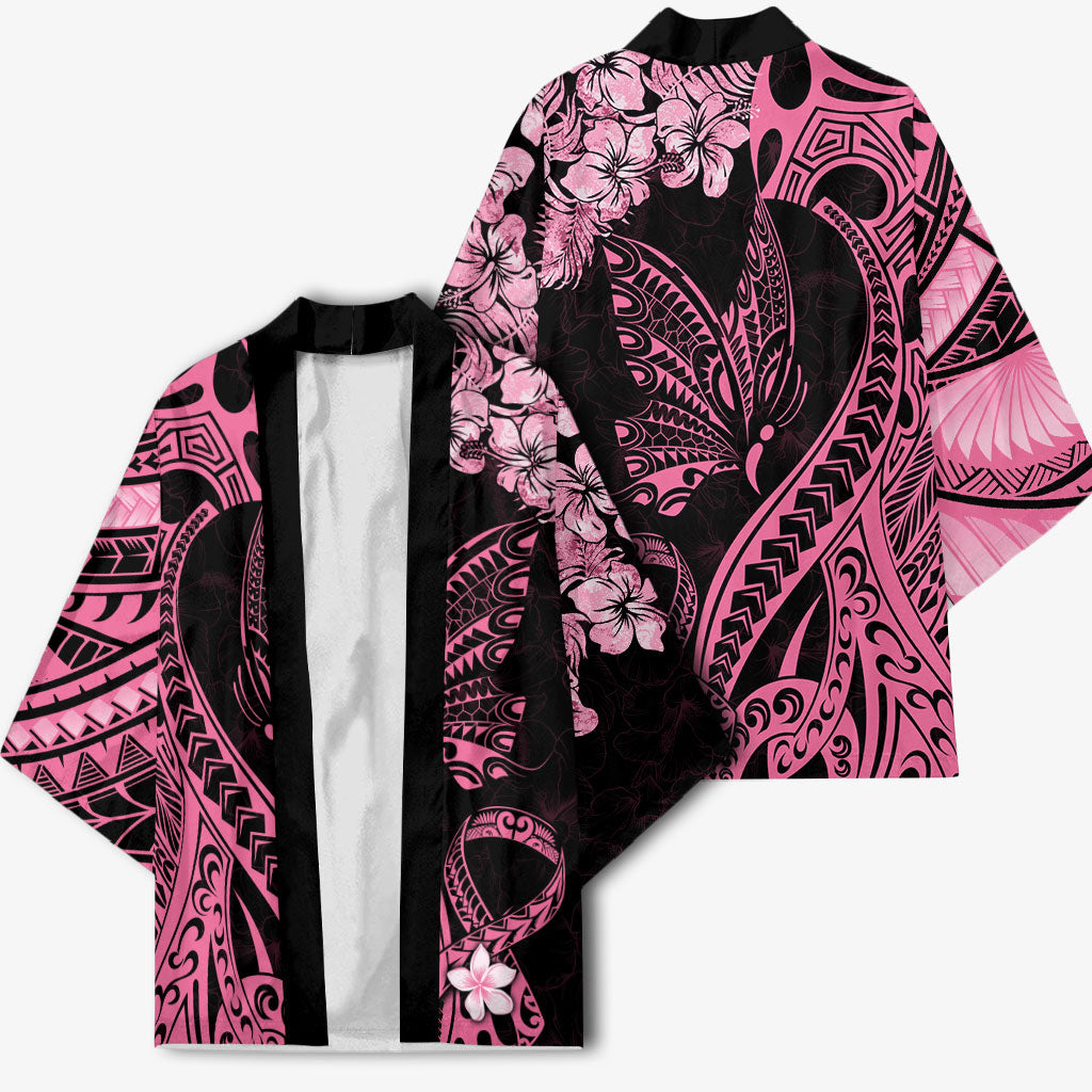Polynesian Floral Butterfly Kimono Breast Cancer Support Pink Ribbon
