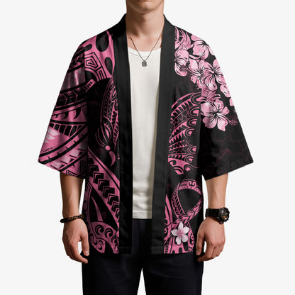 Polynesian Floral Butterfly Kimono Breast Cancer Support Pink Ribbon
