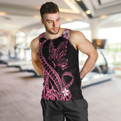 Polynesian Floral Butterfly Men Tank Top Breast Cancer Support Pink Ribbon