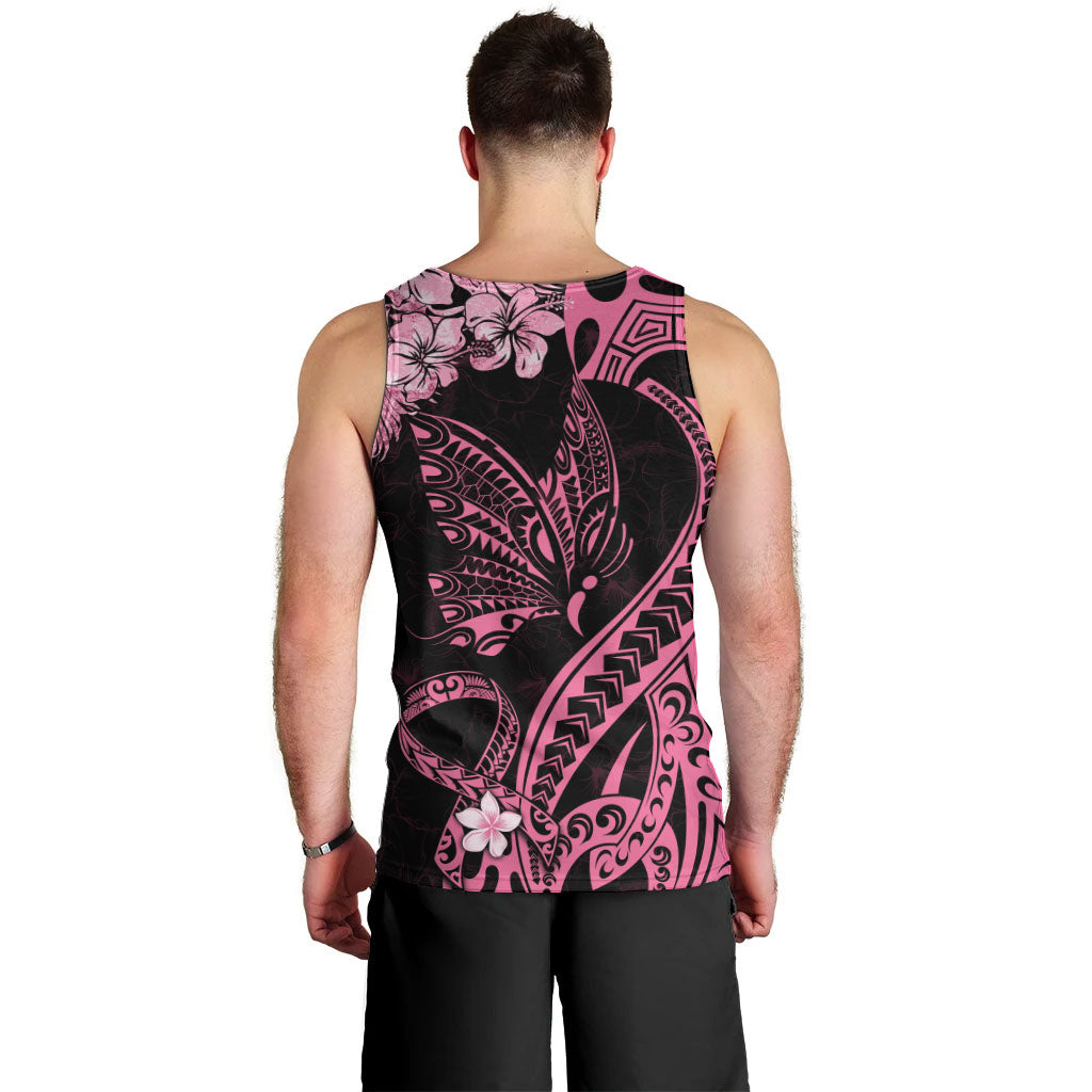Polynesian Floral Butterfly Men Tank Top Breast Cancer Support Pink Ribbon