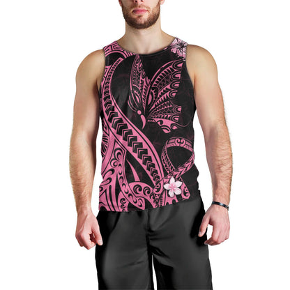 Polynesian Floral Butterfly Men Tank Top Breast Cancer Support Pink Ribbon