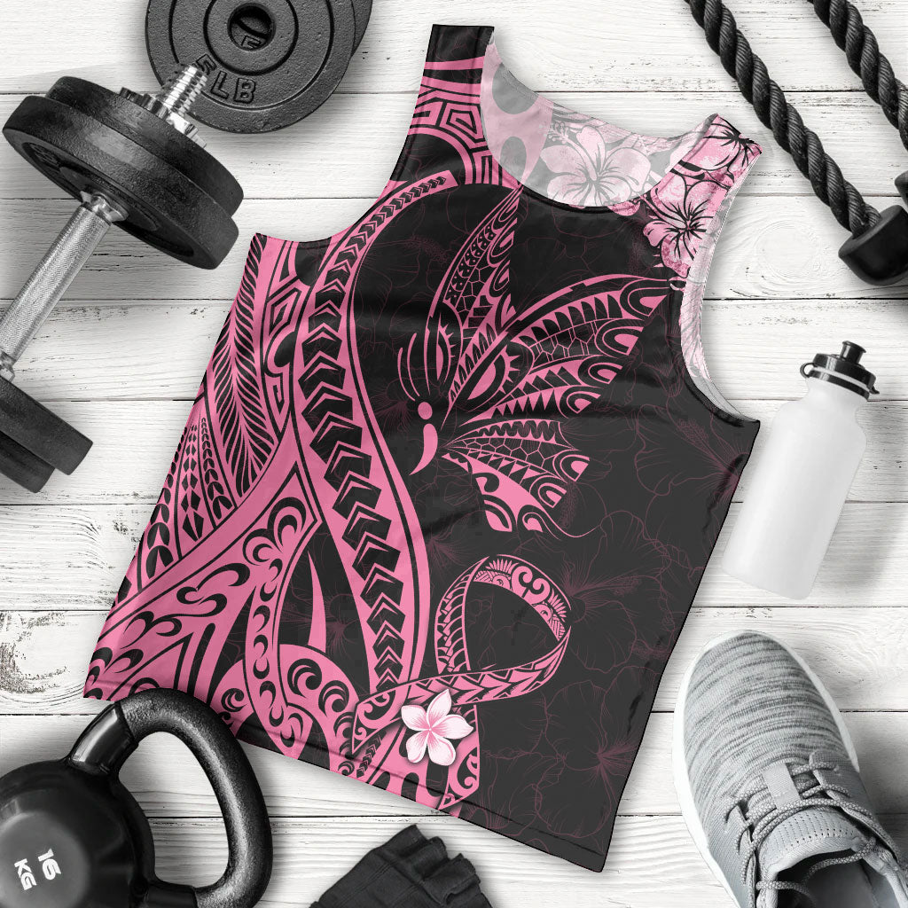 Polynesian Floral Butterfly Men Tank Top Breast Cancer Support Pink Ribbon