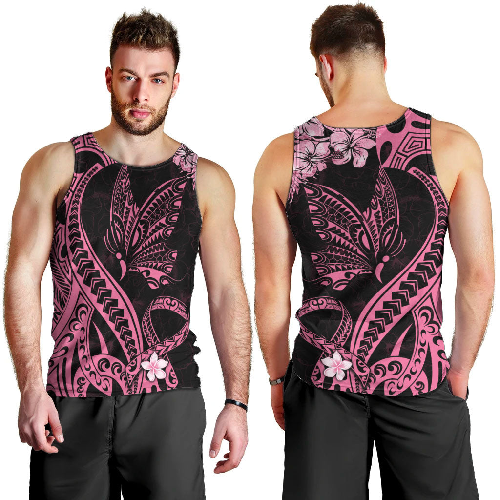 Polynesian Floral Butterfly Men Tank Top Breast Cancer Support Pink Ribbon