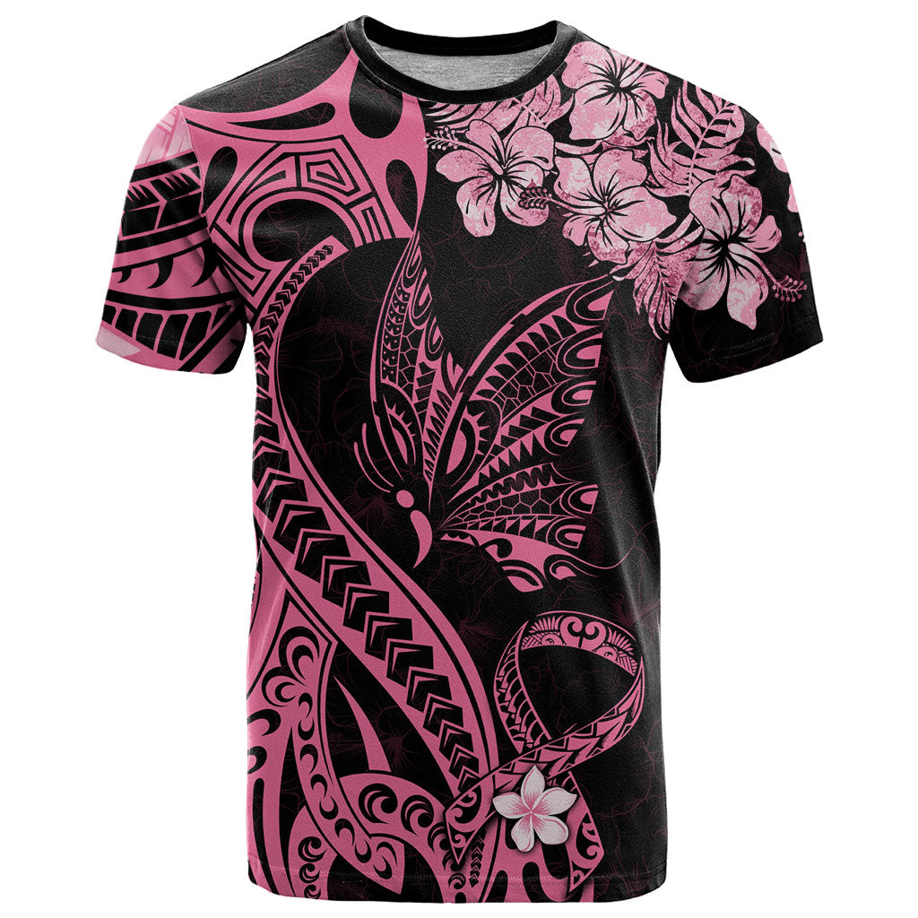 Polynesian Floral Butterfly T Shirt Breast Cancer Support Pink Ribbon