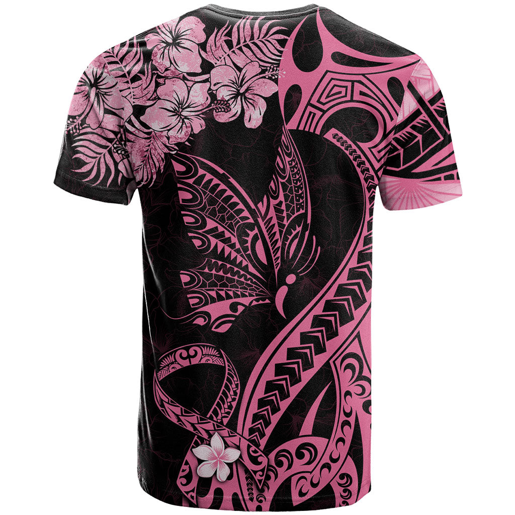 Polynesian Floral Butterfly T Shirt Breast Cancer Support Pink Ribbon