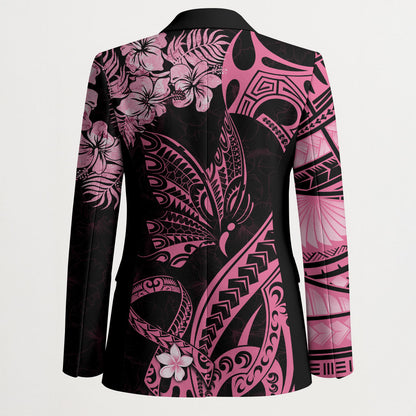 Personalised Polynesian Floral Butterfly Blazer Breast Cancer Support Pink Ribbon