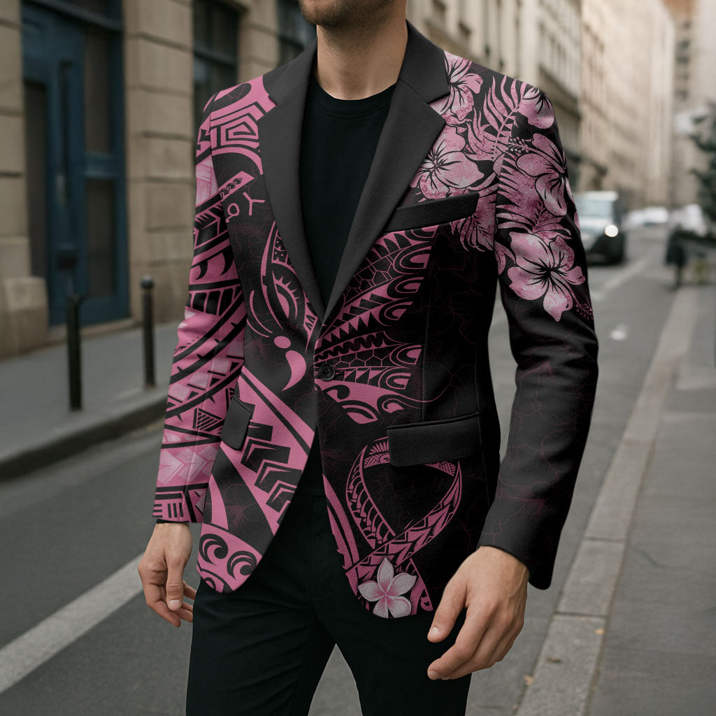 Personalised Polynesian Floral Butterfly Blazer Breast Cancer Support Pink Ribbon