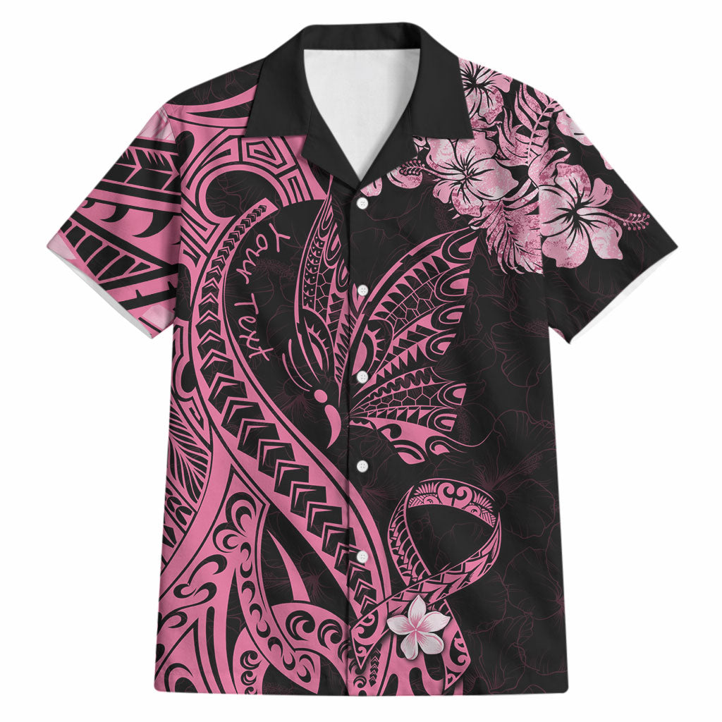 Personalised Polynesian Floral Butterfly Hawaiian Shirt Breast Cancer Support Pink Ribbon
