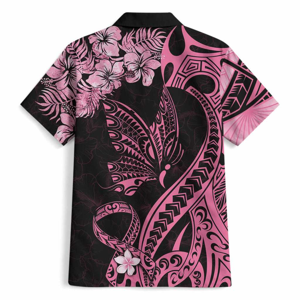 Personalised Polynesian Floral Butterfly Hawaiian Shirt Breast Cancer Support Pink Ribbon