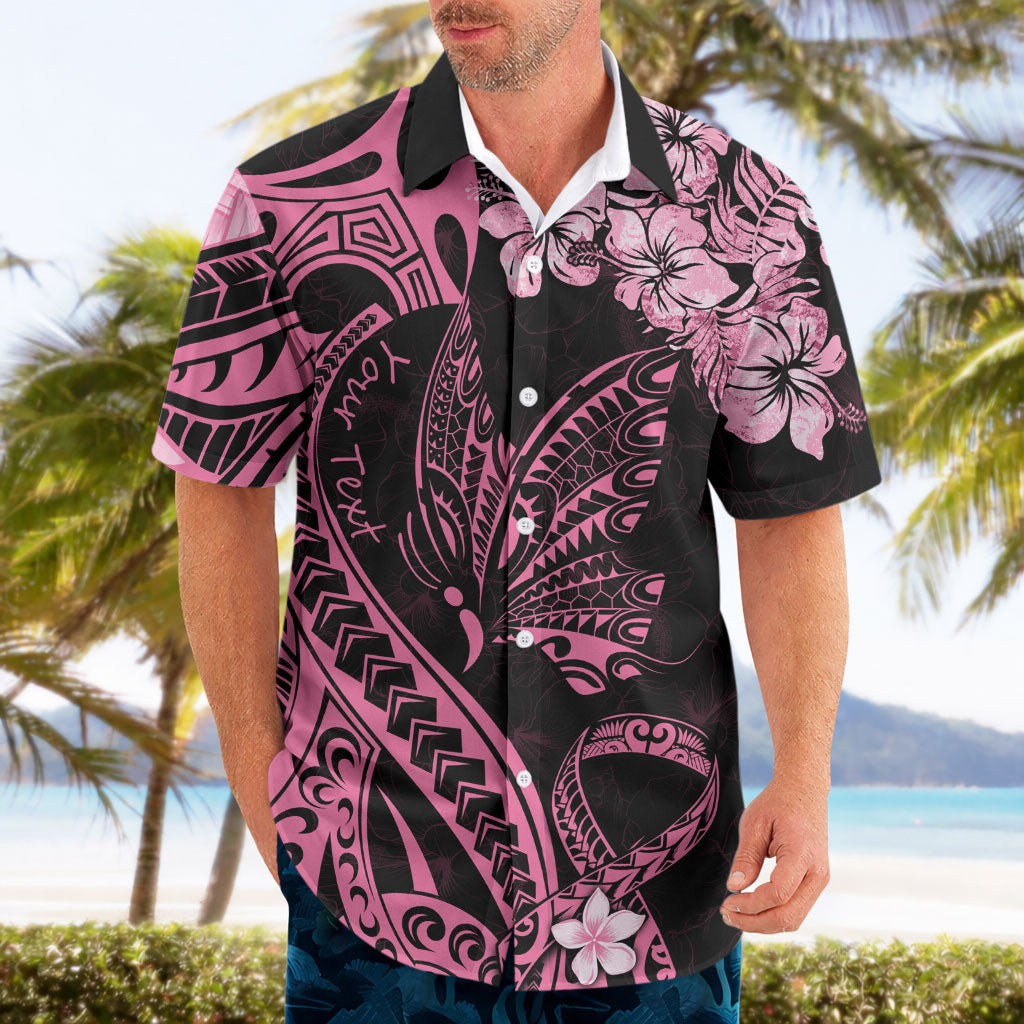 Personalised Polynesian Floral Butterfly Hawaiian Shirt Breast Cancer Support Pink Ribbon