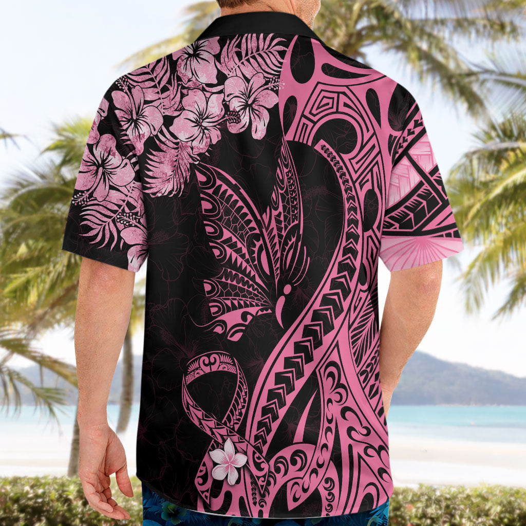 Personalised Polynesian Floral Butterfly Hawaiian Shirt Breast Cancer Support Pink Ribbon