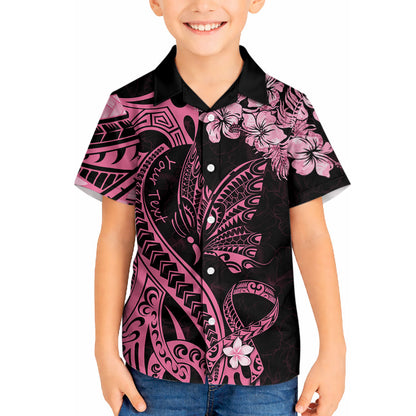 Personalised Polynesian Floral Butterfly Hawaiian Shirt Breast Cancer Support Pink Ribbon