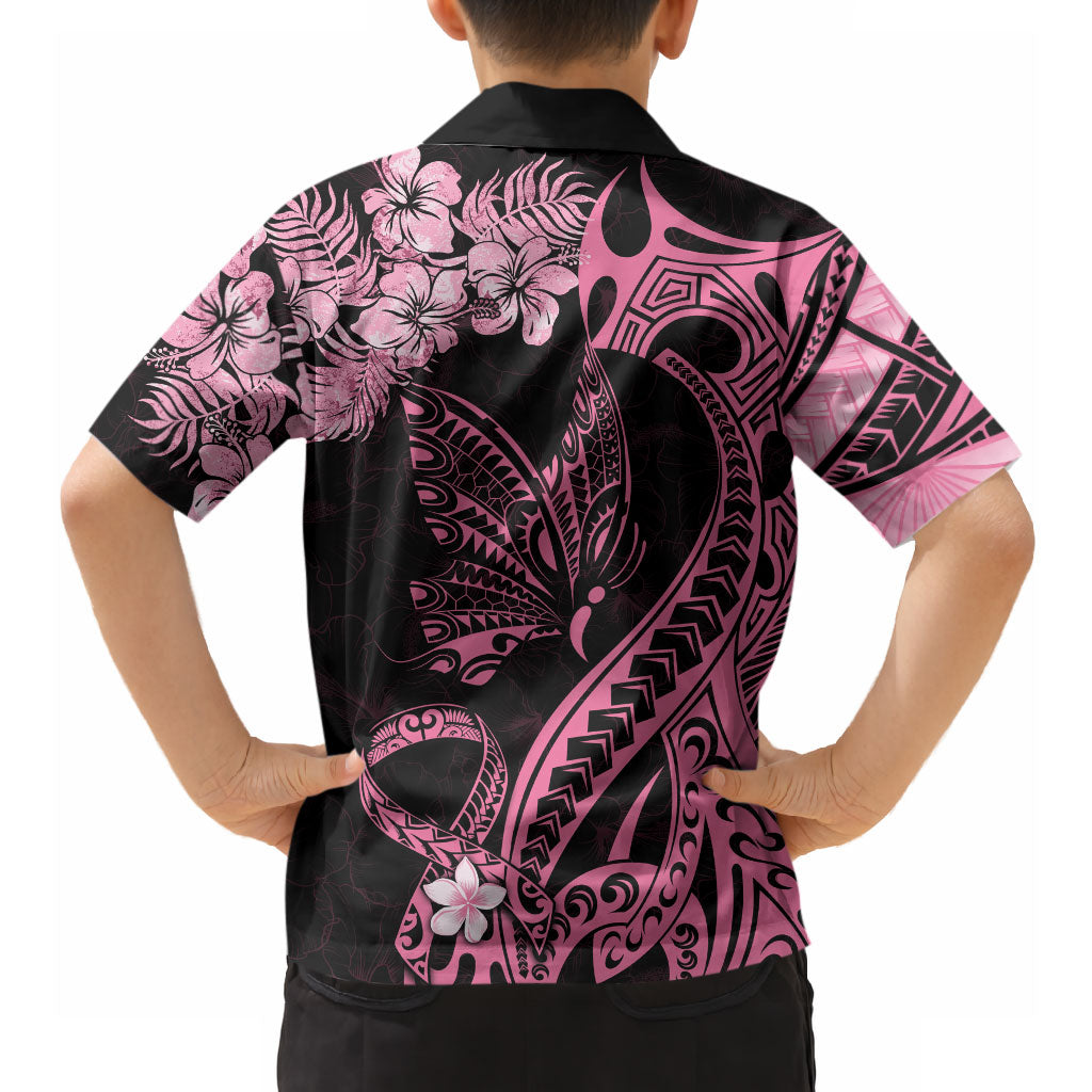 Personalised Polynesian Floral Butterfly Hawaiian Shirt Breast Cancer Support Pink Ribbon