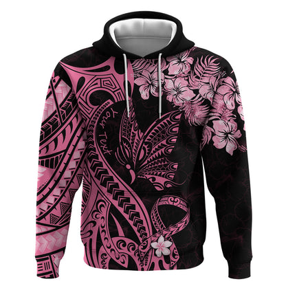 Personalised Polynesian Floral Butterfly Hoodie Breast Cancer Support Pink Ribbon