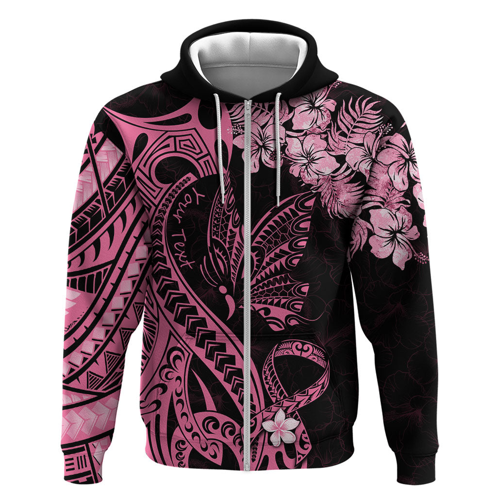 Personalised Polynesian Floral Butterfly Hoodie Breast Cancer Support Pink Ribbon
