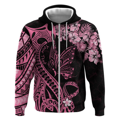 Personalised Polynesian Floral Butterfly Hoodie Breast Cancer Support Pink Ribbon